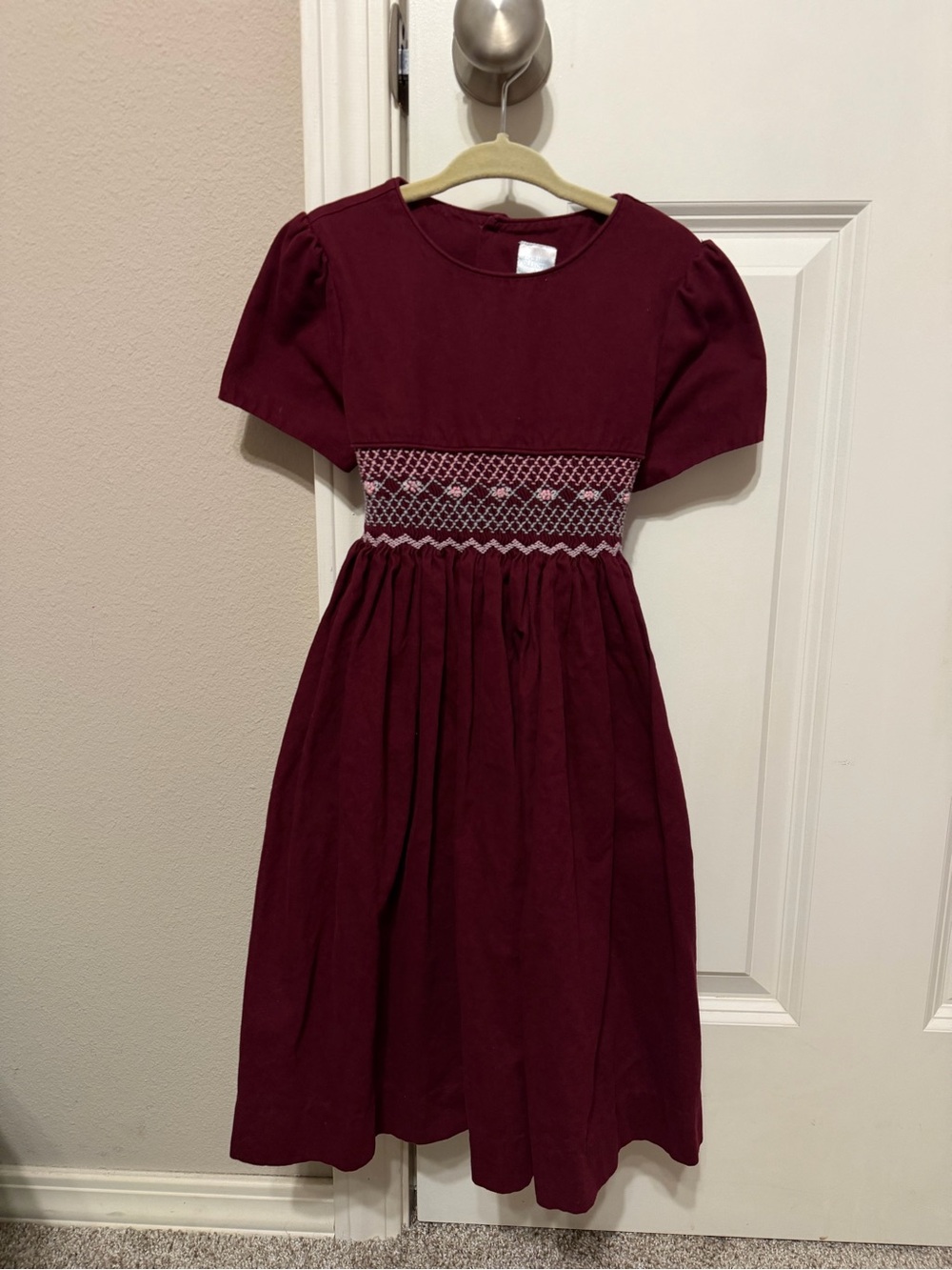 Edgehill Collection Burgundy Smocked Waist Girls Dress